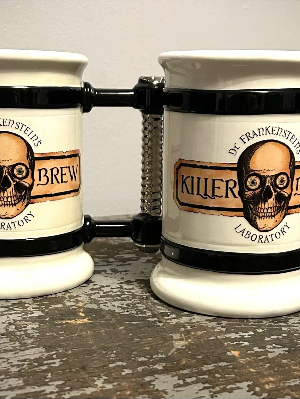 Department 56 Killer Brew Skull Mug - Black, Cream, Tan